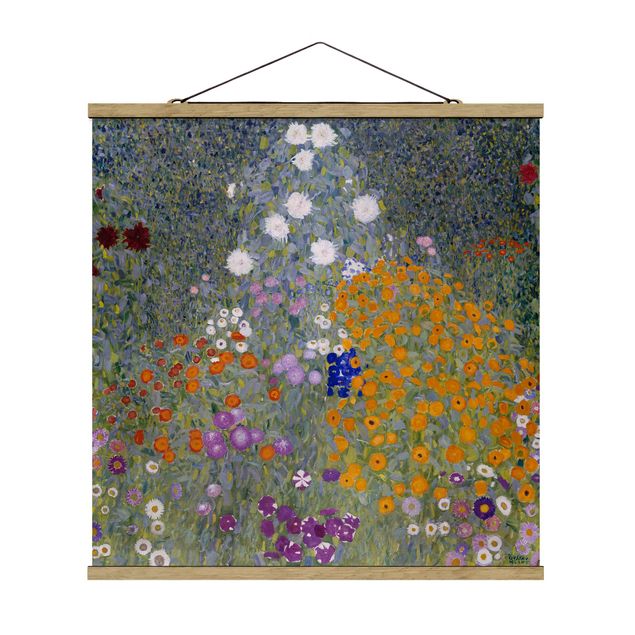 Quadro su tessuto con stecche per poster - Gustav Klimt - Cottage Garden - Quadrato 1:1