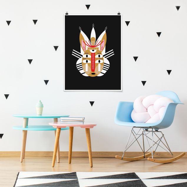 Poster cameretta bambini animali Maschera etnica a collage - Coniglio