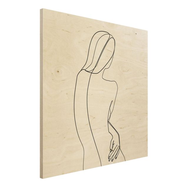 Stampa su legno - Line Art indietro Donna Bianco e nero - Quadrato 1:1