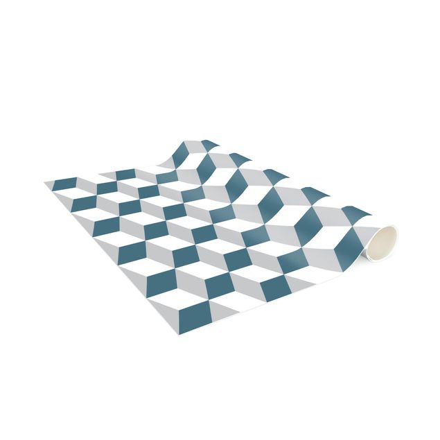 Tappeti effetto piastrelle Mix di piastrelle geometriche Cubi Blu Grigio