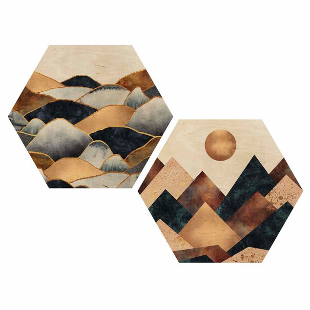 Esagono in legno - Elisabeth Fredriksson - Geometrico & Oro Monti Acquerello