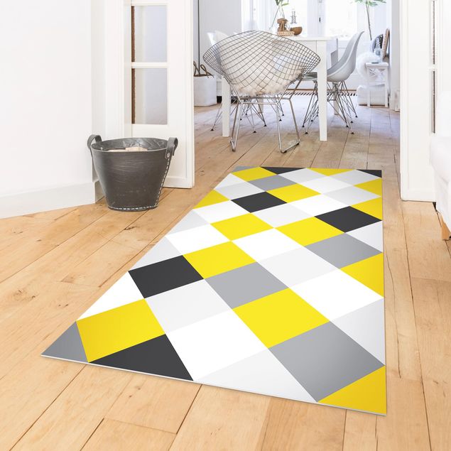 Tappeti moderni soggiorno Motivo geometrico scacchiera ruotata giallo