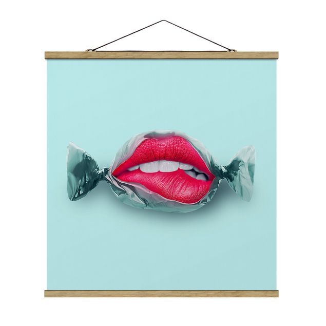 Quadro su tessuto con stecche per poster - Candy Con Labbra - Quadrato 1:1