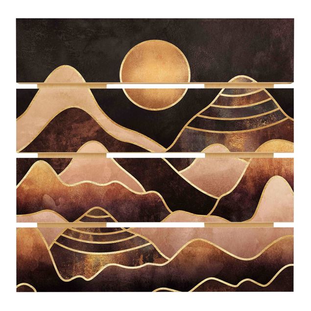 Stampa su legno - Elisabeth Fredriksson - Golden Sun astratti Monti - Quadrato 1:1