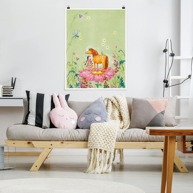 Poster cameretta bambini animali Il pony magico sul fiore