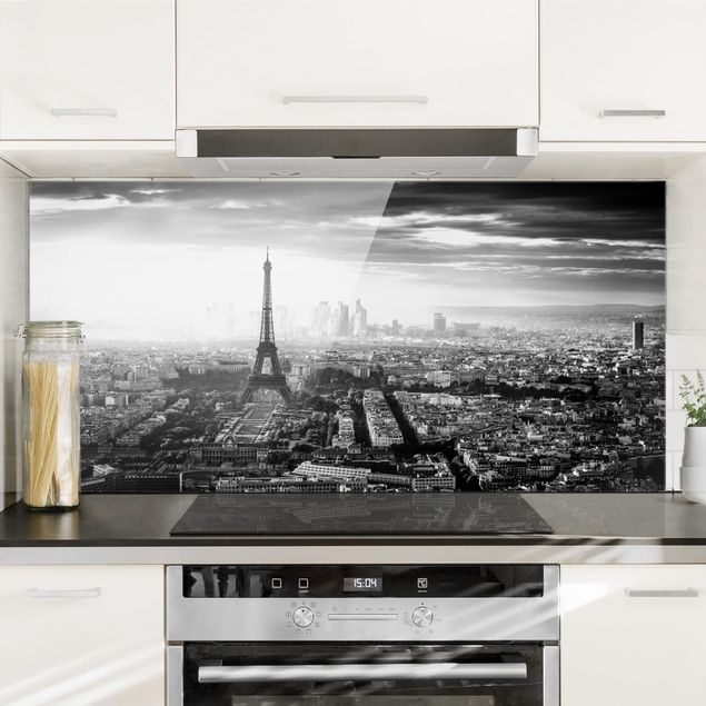 paraschizzi cucina vetro magnetico La Torre Eiffel dall'alto in bianco e nero