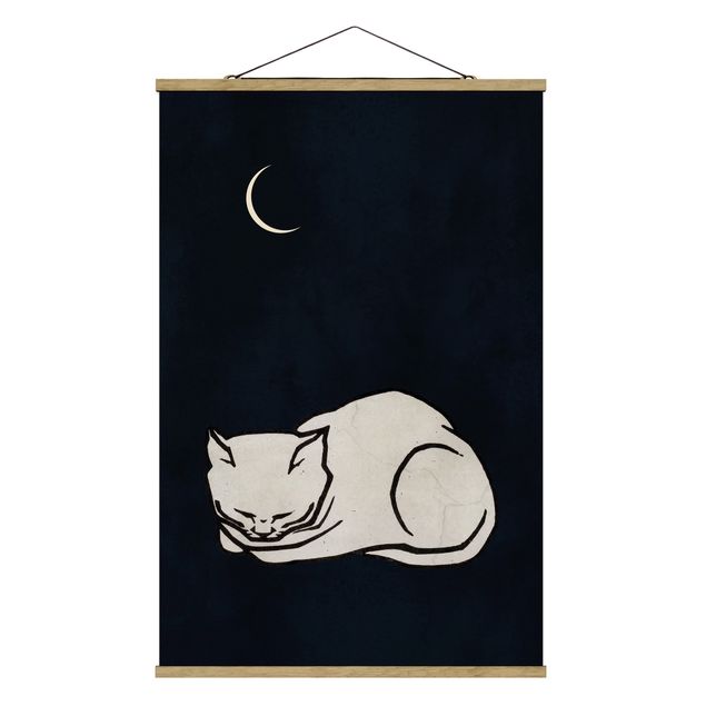 Foto su tessuto da parete con bastone - Illustrazione di gatto che dorme  - Verticale 3:2