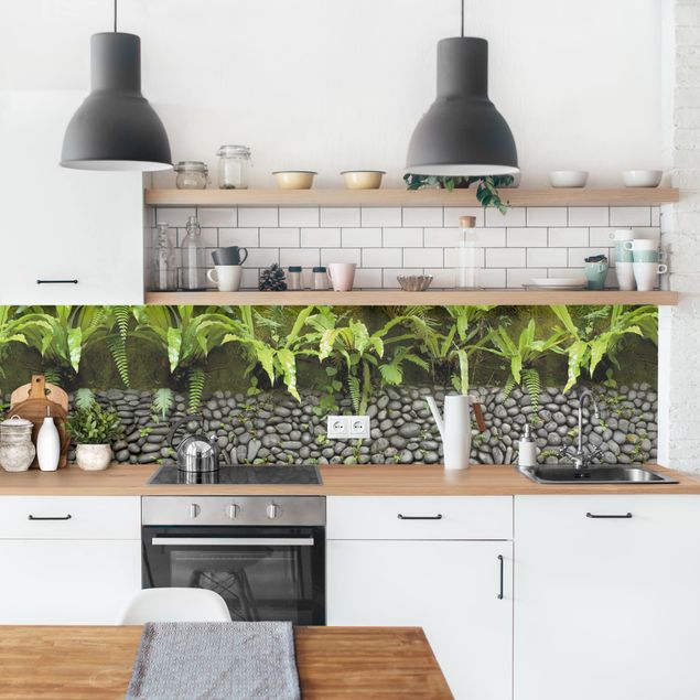Rivestimenti cucina di plastica Muro di pietra con piante
