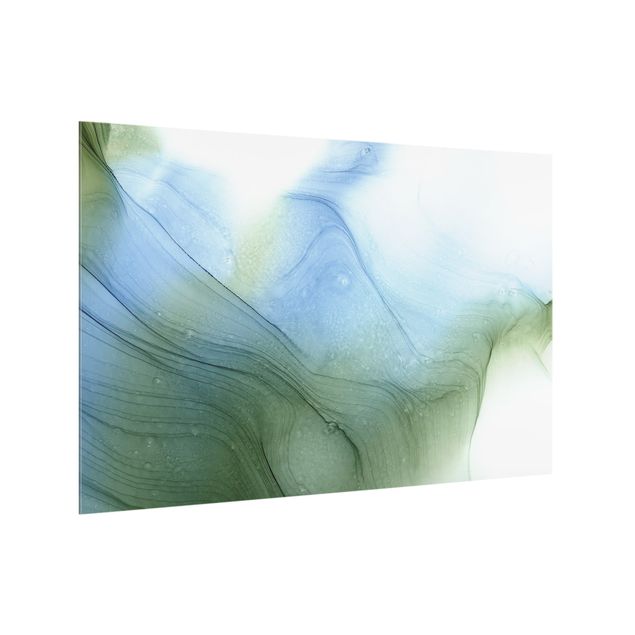 Paraschizzi in vetro - Mélange di verde muschio con blu - Formato orizzontale 3:2