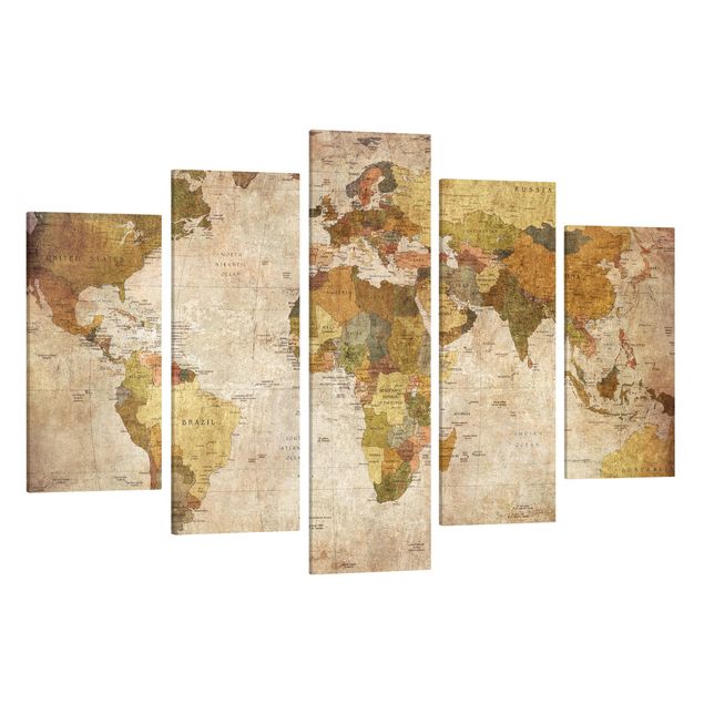 Stampa su tela 5 parti - map of the world