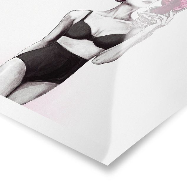 Poster - Illustrazione Donna In Biancheria Intima Bianco e nero Octopus - Verticale 4:3