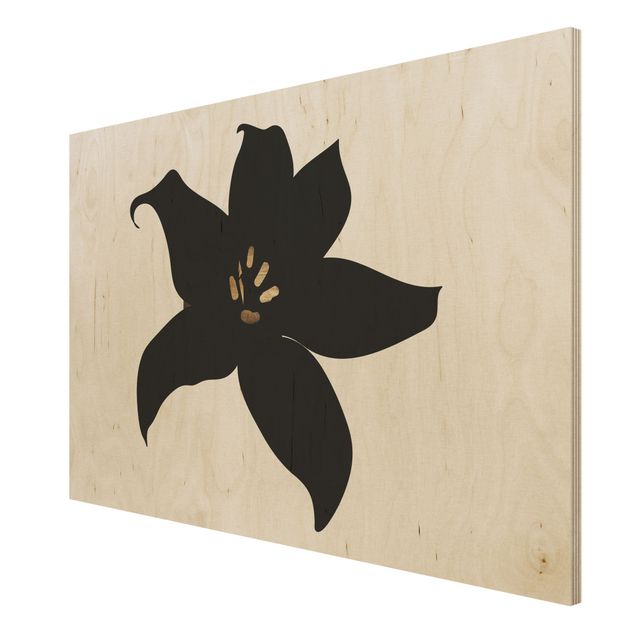 Stampa su legno - Mondo vegetale grafico - Orchidea in nero e oro - Orizzontale 2:3