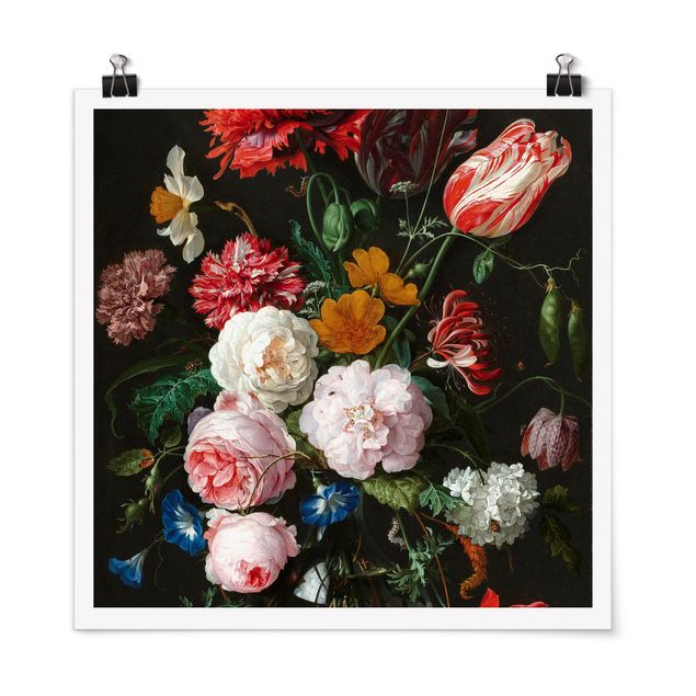 Poster - Jan Davidsz De Heem - Natura morta con fiori in un vaso di vetro - Quadrato 1:1