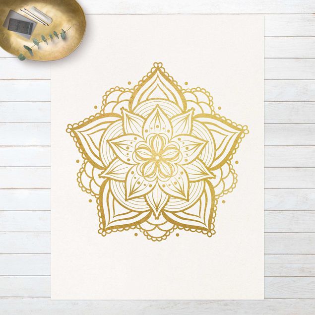 Tappeto per balcone Mandala - Fiore Sole Illustrazione - Set Oro