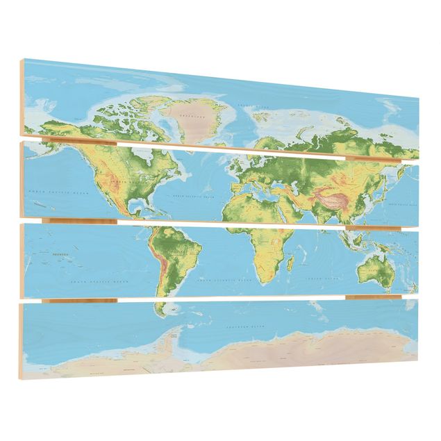 Stampa su legno - Mappa del mondo fisico - Orizzontale 2:3