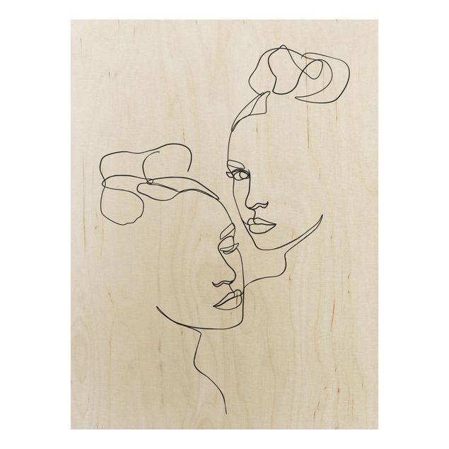 Stampa su legno - Line Art Faces donne Bianco e nero - Verticale 4:3