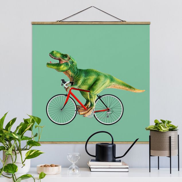 stampe animali Dinosauro con bicicletta
