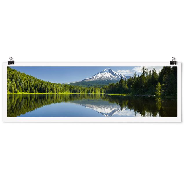 Poster - Vulcano con acqua di riflessione - Panorama formato orizzontale