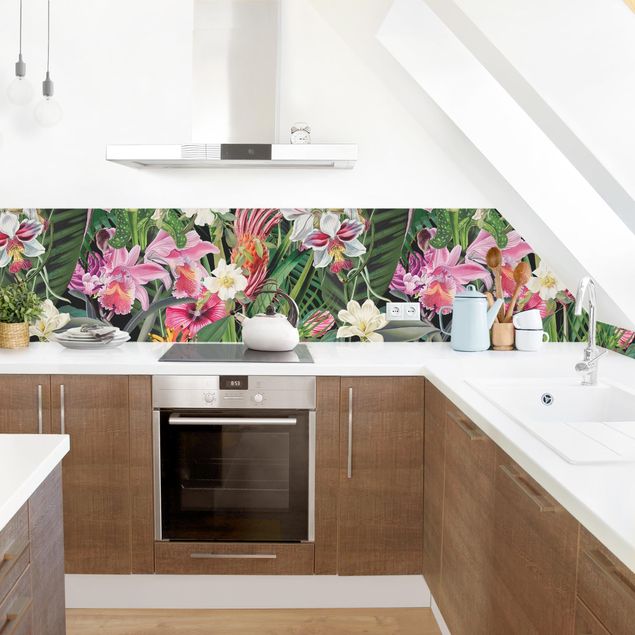 Rivestimenti cucina di plastica Collage di fiori tropicali colorati II