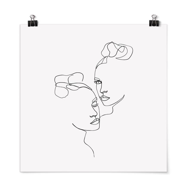 Poster - Line Art Faces donne Bianco e nero - Quadrato 1:1