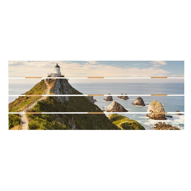 Stampa su legno - Nugget Point Lighthouse e Sea Nuova Zelanda - Orizzontale 2:5