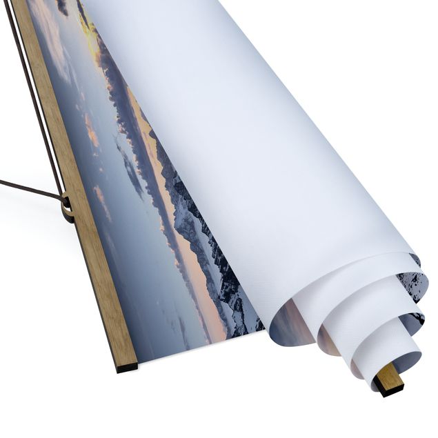 Quadro su tessuto con stecche per poster - Vista Delle nuvole e montagne - Quadrato 1:1