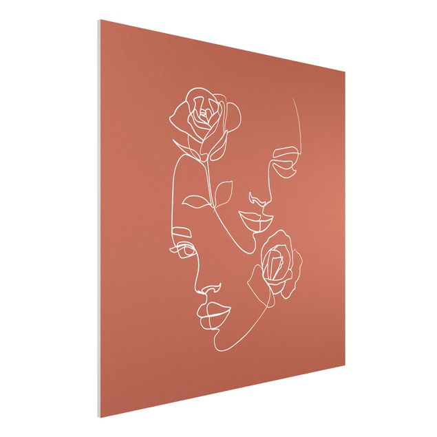 Stampa su Forex - Line Art Faces donne Roses rame - Quadrato 1:1