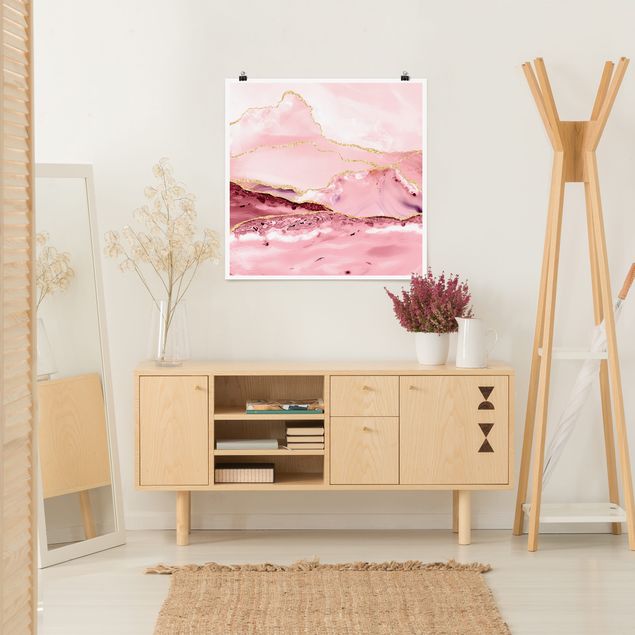 Poster - Estratto Monti rosa con Golden Lines - Quadrato 1:1