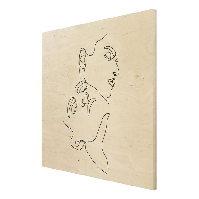 Stampa su legno - Line Art Women Faces Bianco - Quadrato 1:1