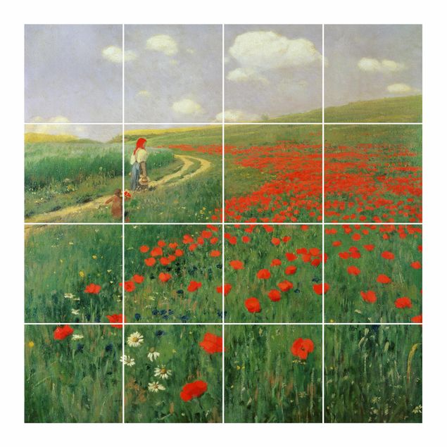 Adesivi per piastrelle con immagine - Pál Szinyei-Merse - Paesaggio estivo con Una fioritura di papavero