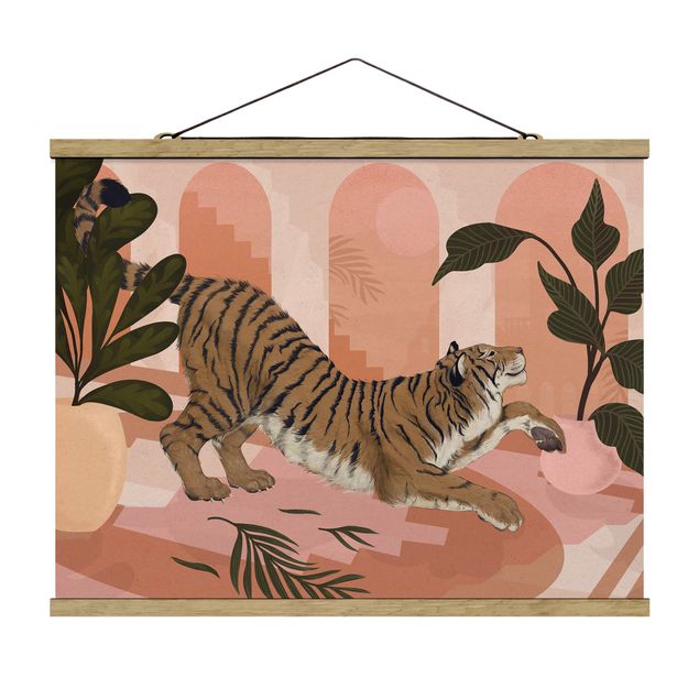 Foto su tessuto da parete con bastone - Laura Graves - Illustrazione Tiger in rosa pastello pittura - Orizzontale 3:4