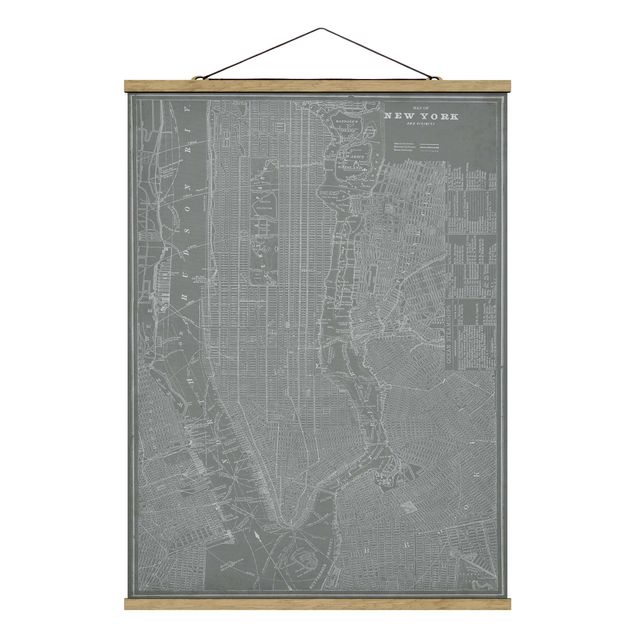 Foto su tessuto da parete con bastone - Vintage mappa di New York Manhattan - Verticale 4:3