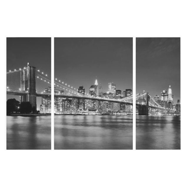 Stampa su tela 3 parti - Nighttime Manhattan Bridge II - Trittico