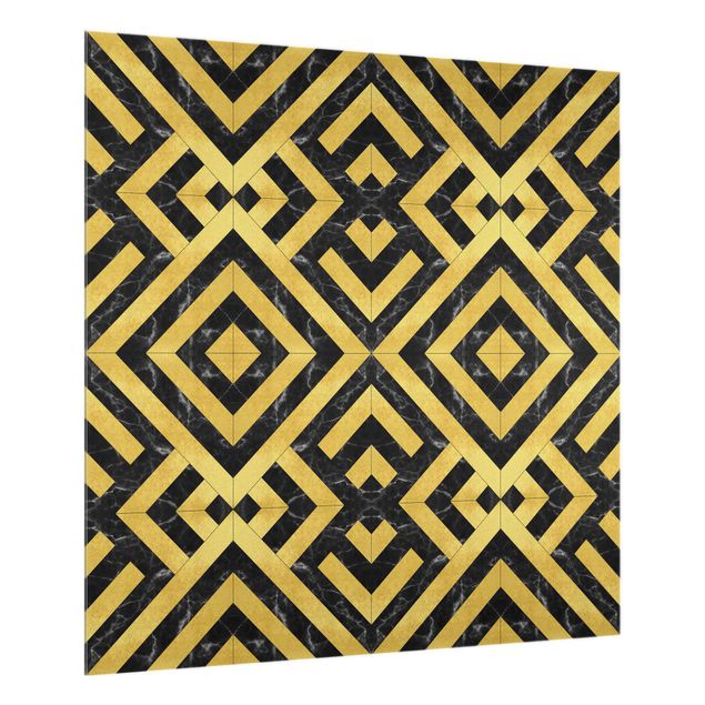 Paraschizzi in vetro - Mix geometrico di piastrelle Art déco in marmo dorato nero - Quadrato 1:1