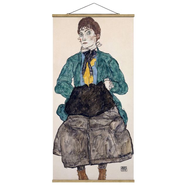 Quadro su tessuto con stecche per poster - Egon Schiele - Donna in camicetta verde - Verticale 2:1