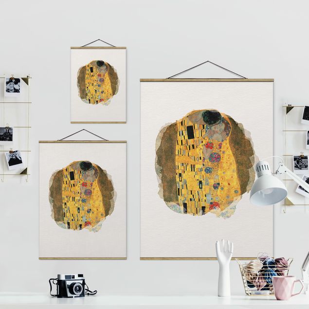 Foto su tessuto da parete con bastone - Acquarelli - Gustav Klimt - The Kiss - Verticale 4:3