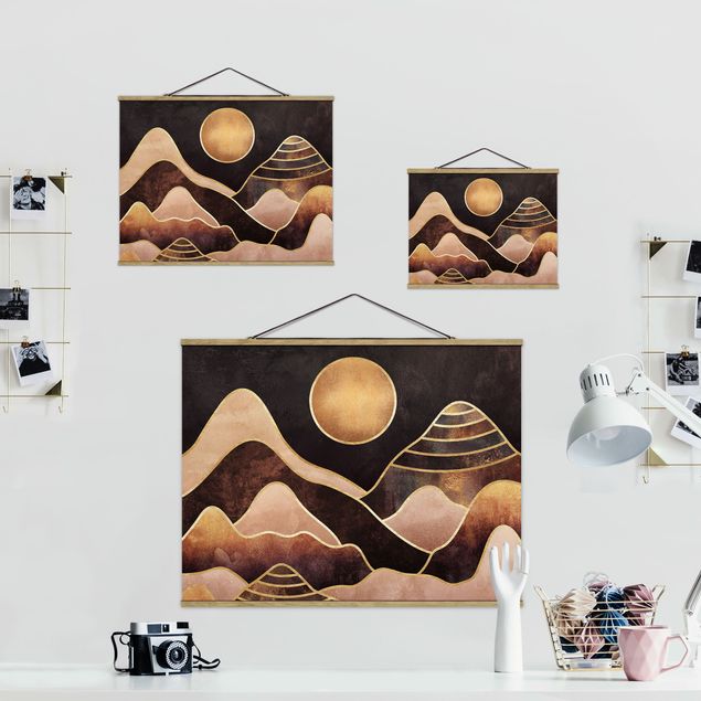 Foto su tessuto da parete con bastone - Elisabeth Fredriksson - Golden Sun astratti Monti - Orizzontale 3:4
