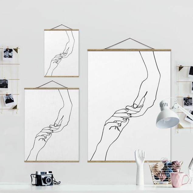 Foto su tessuto da parete con bastone - Linea Mani d'arte Toccando Bianco e nero - Verticale 4:3