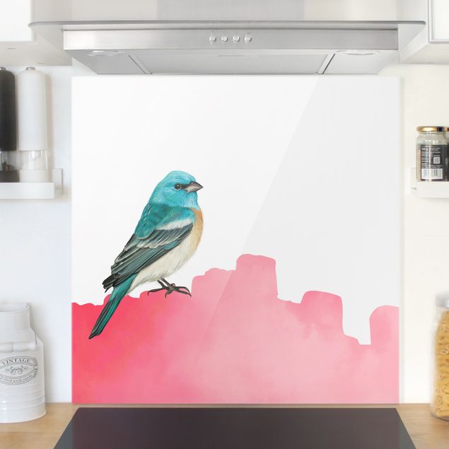 paraschizzi cucina vetro magnetico Uccello su sfondo rosa