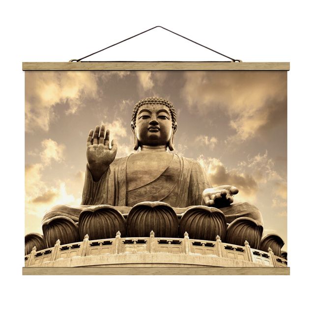 Foto su tessuto da parete con bastone - Big Buddha Seppia - Orizzontale 3:4