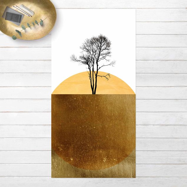 Tappeto per terrazzo esterno Sole d'oro con albero