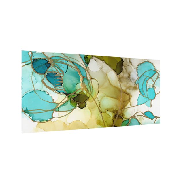 Paraschizzi in vetro - Sfaccettature di fiori in acquerello - Formato orizzontale 2:1
