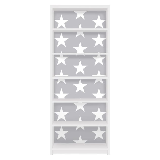 Carta adesiva per mobili IKEA - Billy Libreria - White stars on grey background