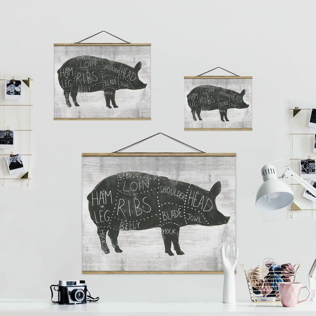Foto su tessuto da parete con bastone - Butcher Poster - Pig - Orizzontale 3:4