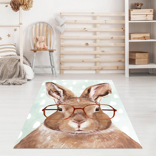 Tappeti moderni soggiorno Animali con occhiali - Coniglio