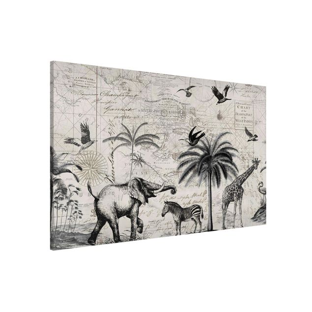 quadri con animali Collage vintage - Mappa esotica