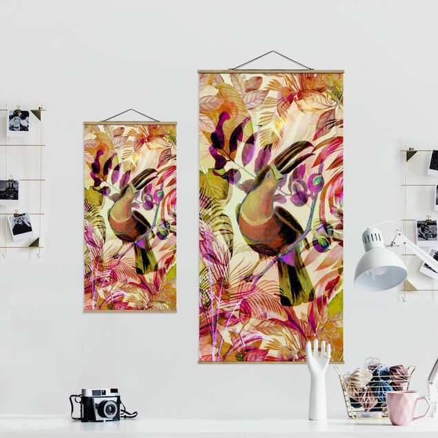 Quadro su tessuto con stecche per poster - Colorato collage - Tukan - Verticale 2:1