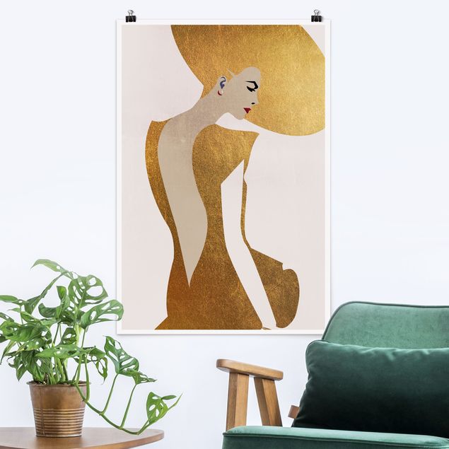 Poster illustrazioni Signora con cappello d'oro