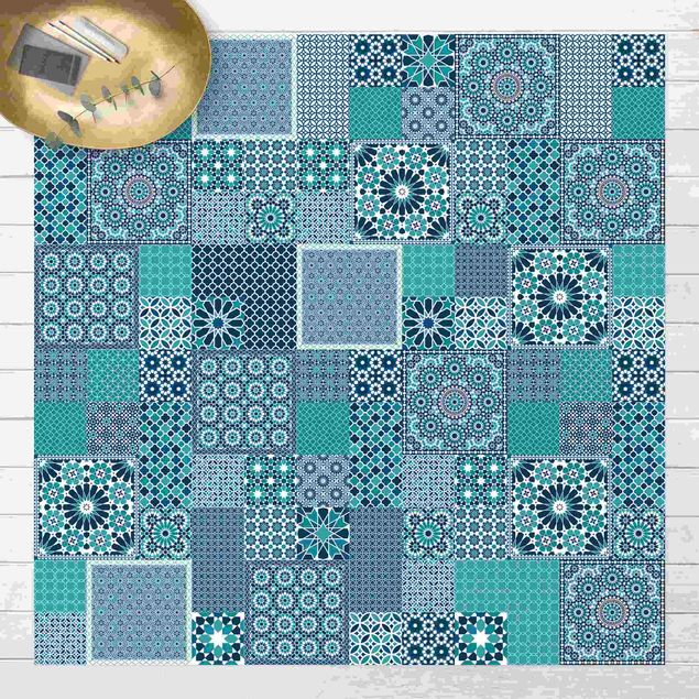 Tappeto per balcone Piastrelle mosaico marocchino blu turchese