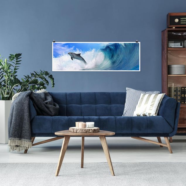 Poster - delfini che giocano - Panorama formato orizzontale